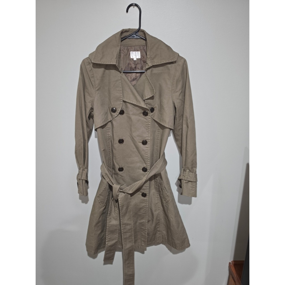 Takeo Kikuchi TK Womens Double Breasted Trench Coat Olive Green Belted Size 1